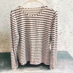 Lands' End Navy and White Striped Top